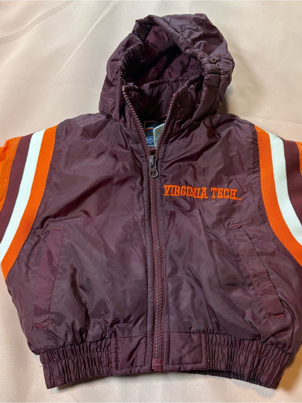 Vintage Virginia Tech Kids Maroon Hooded Puffer Jacket